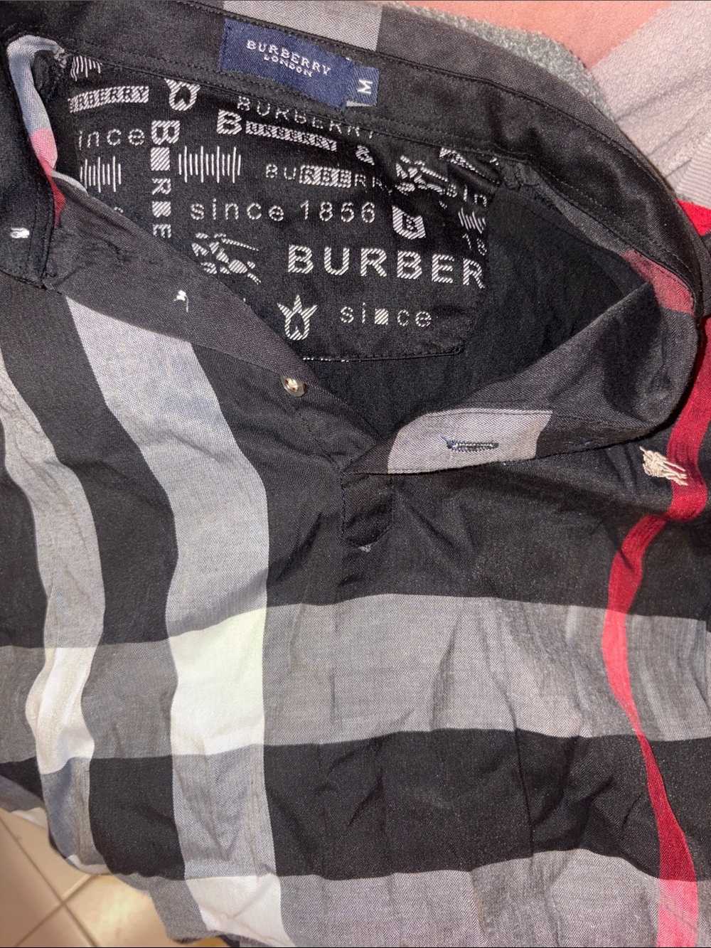 Burberry Men’s Polo Bl/Wh/ Gray Check Size Small*- Medium